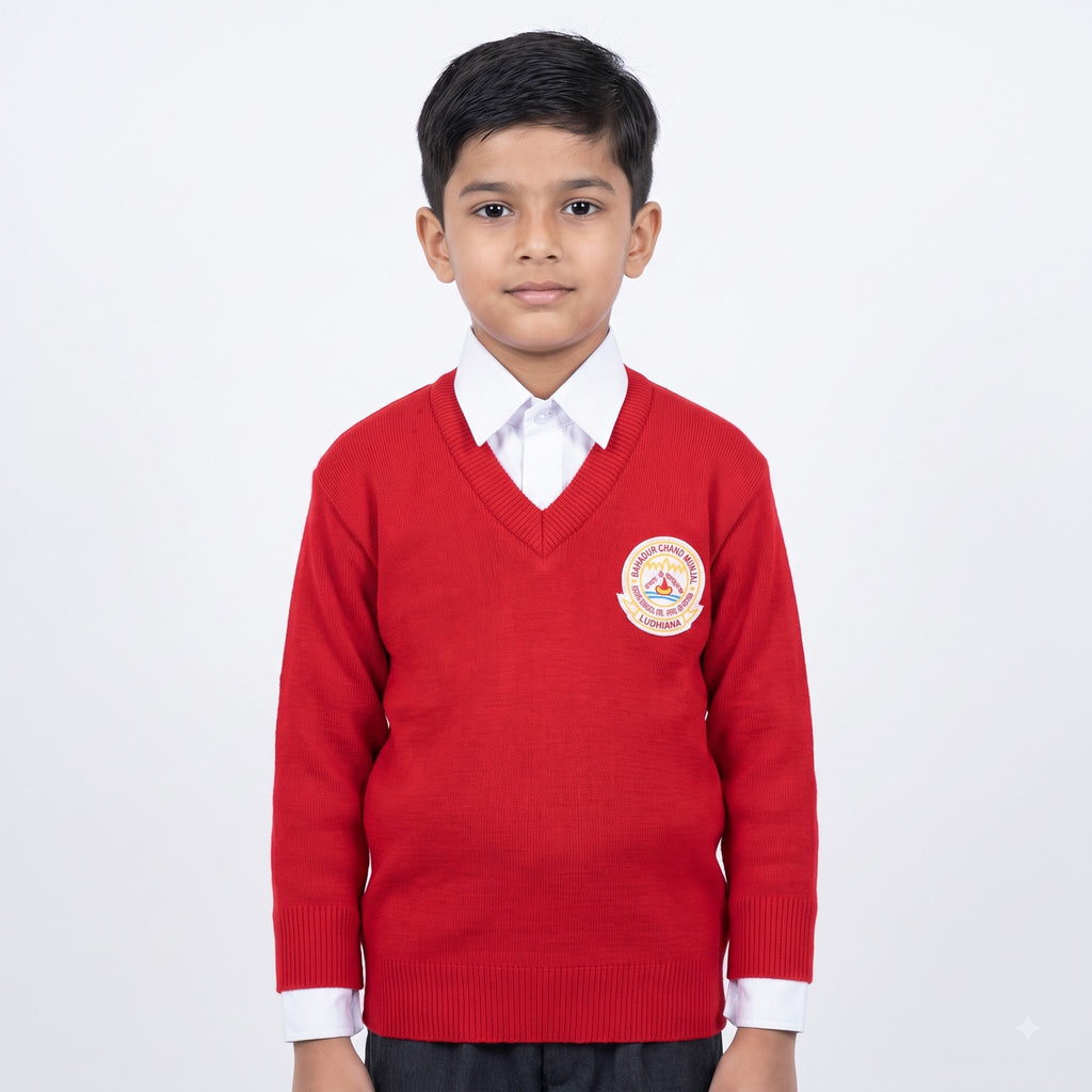 BCM Arya School full sleeves V-neck sweater with school logo