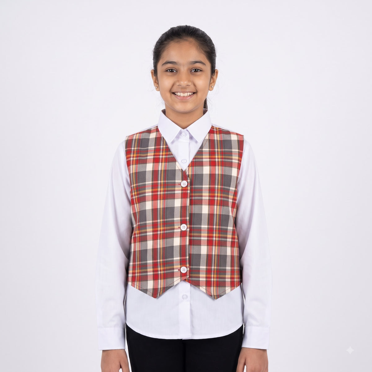 BCM ARYA Full Sleeves White Shirt WIth Checkered Waist Coat GIRLS (VI-VIII)